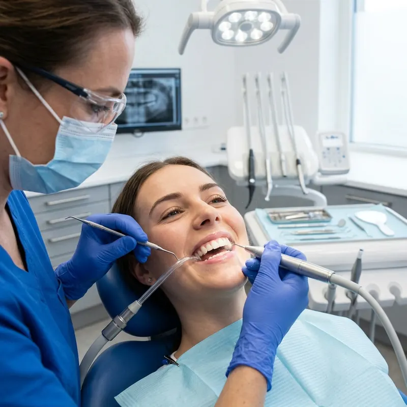 Odontóloga realizando una limpieza dental profesional en Chimbote
